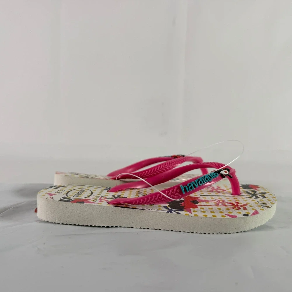 NWT Havaianas Disney Minnie Mouse Flip Flops Kids Girls 11/12C White Pink Flux